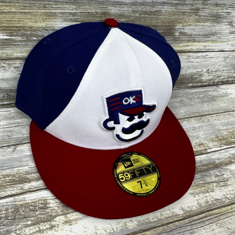 OKC 89ers Abner New‎ Era 59FIFTY MiLB Mens Fitted Hat 7 1/4 Red White Blue NEW